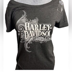 NWT Harley-Davidson Gray Graphic T-Shirt. Pretty white logo with iridescence